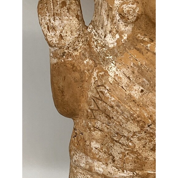 Pre Columbian Jaina Maya Pottery Figure Standing Woman Arms Raised Headdress Lrg - Picture 7 of 16